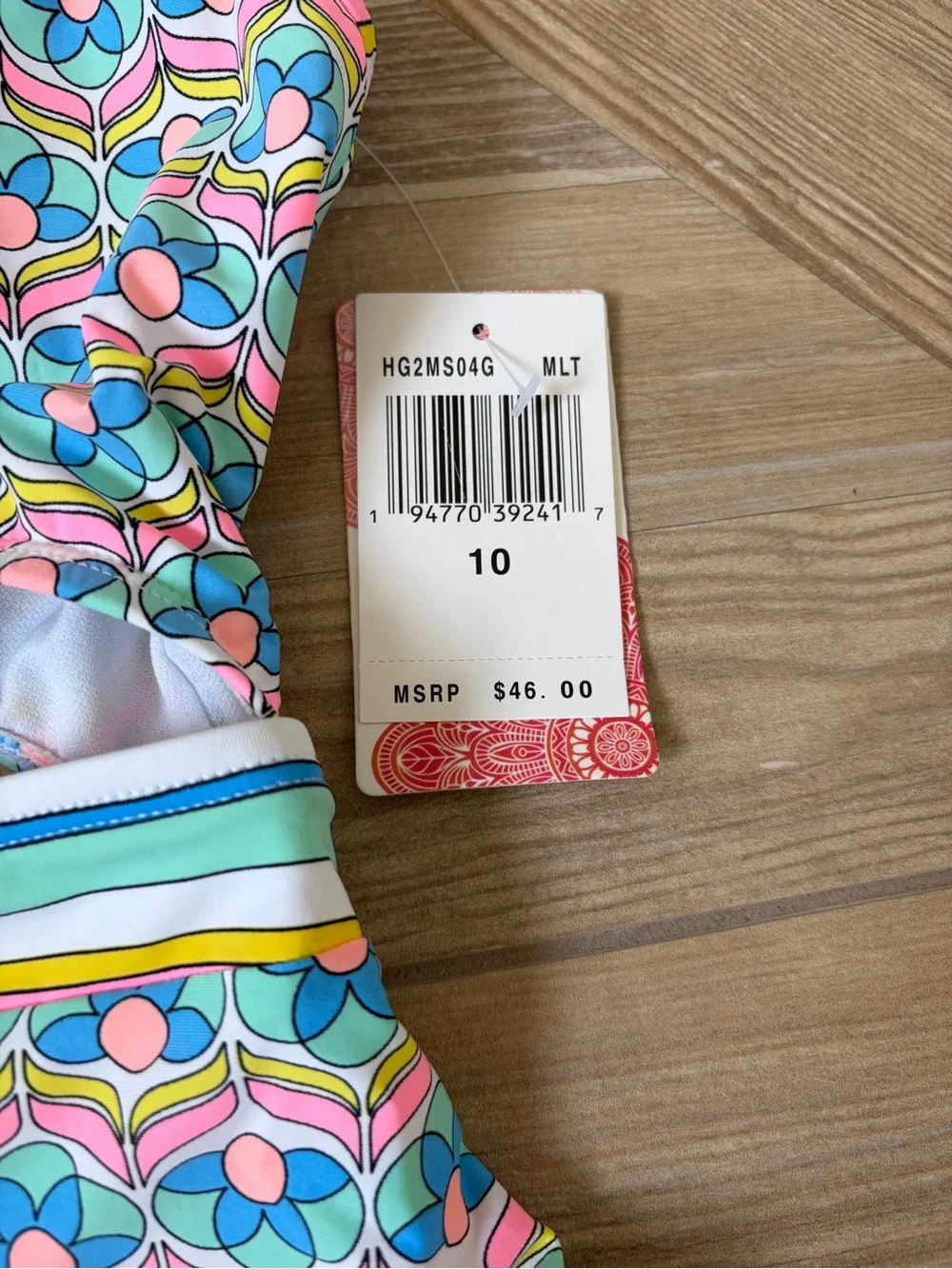 Hobie Girls Keyhole Side Tie One Piece Swimsuit Size 10 Floral Retro Beach